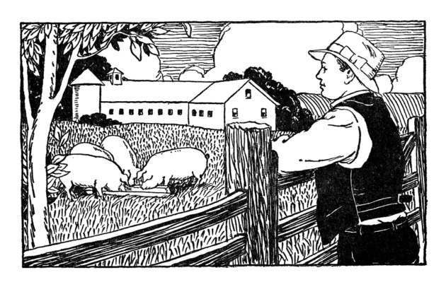 13344-vintage-illustration-of-a-famer-looking-over-pigs-on-his-farm-pv
