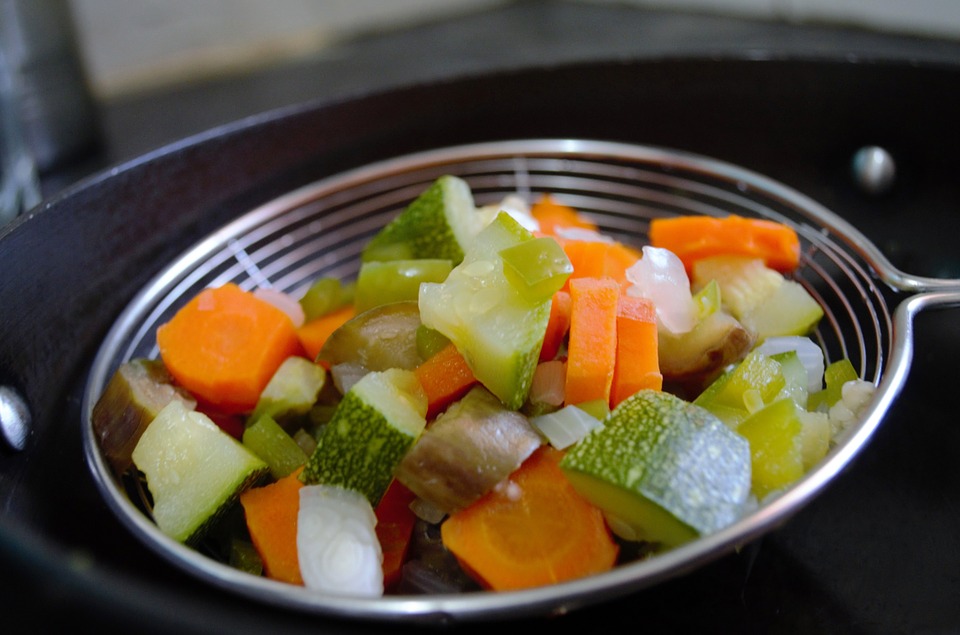 Vegetables Blanch Veggies Chopped Sieve Boiled